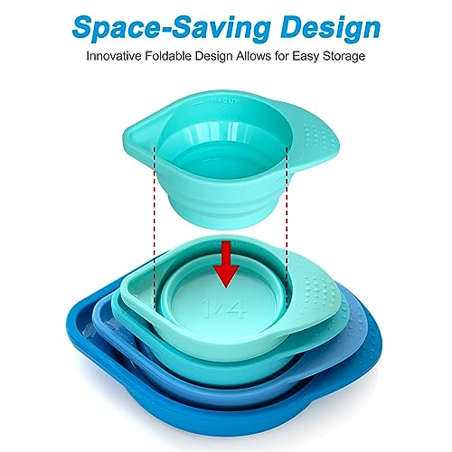 Parmedu Collapsible Silicone Measuring Cups: 4 Pcs Portable Measuring Tools - With Engraved Metric/Us Markings For Liquid & Dry Measuring, Space Saving Measurement Cups thumb #4