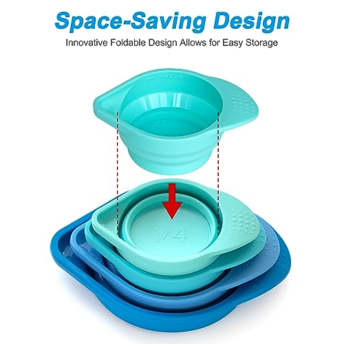 Parmedu Collapsible Silicone Measuring Cups: 4 pcs Portable Measuring Tools - with Engraved Metric/US Markings for Liquid & Dry Measuring, Space Saving Measurement Cups, Heat- and Cold-Resistant