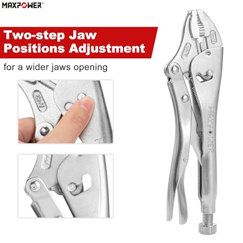 Image of MAXPOWER Locking Pliers Set, 9 inch Long Nose & 10 inch Curved Jaw Locking Pliers, Wide Opening Two-Position Opening Adjustment - 2 Pack