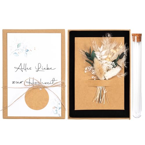 Juego de regalo de dinero de boda, regalo de boda, regalo de boda para novias, regalo de boda, dinero flores secas, tarjeta de felicitación, tubo de ensayo de plástico, caja de regalo
