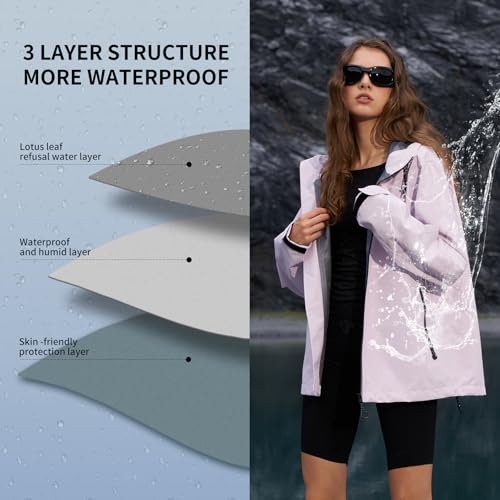 HALO RAIN Rain Jacket for Women Waterproof Lightweight Hooded Raincoat with Pocket Windbreaker Jacket for Mountain Hiking4