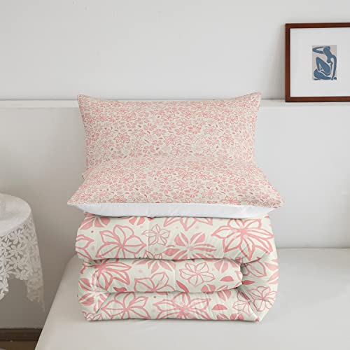 Floral Comforter Set Pink Flower Bedding Set Full Size Spring Blossom Garden Quilt Set Farmhouse Petals Botanical Bedding Comforters & Sets For Girls Kids Women Warm Soft Bedroom Decor 3 Pieces #TOP4