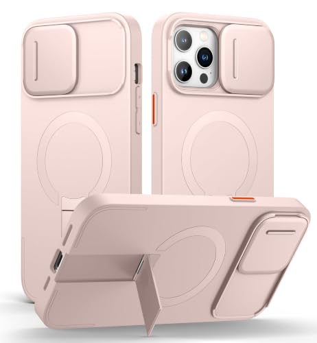 Image of SURITCH for iPhone 13 Pro Max /12 Pro Max Case with Magnetic Camera Slide Cover and Adjustable Kickstand, Compatible with MagSafe, Shockproof Bumper Case Slim Protective Cover 6.7 Inch, Pink