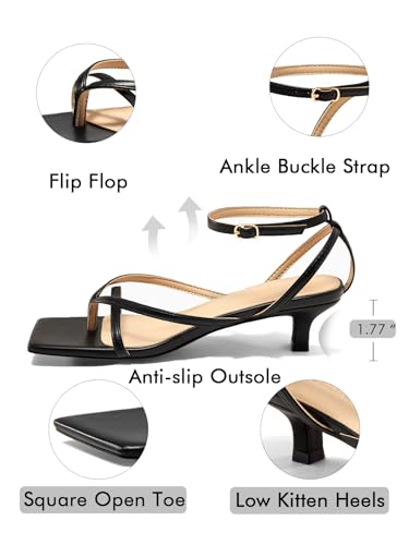 Coutgo Womens Strappy Low Kitten Heels Sandals Open Square Toe Flip Flop Summer Dress Party Shoes4