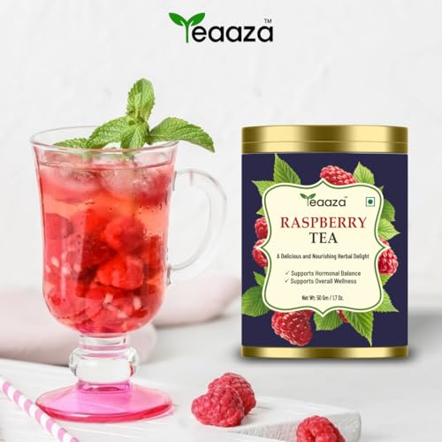 Image of Teaaza Organic Raspberry Tea for PCOS, Pregnancy & Fertility -50 Grams tin-50 Cups- Natural Herbal Tea for Hormonal Balance, Reproductive Health, & Women's Wellness | Caffeine Free Raspberry Tea For Pregnancy And To Support The Female System