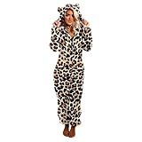 Damen Jumpsuit Warme Strampler Fleece Overall Pyjama Schlafanzug Einteiler Flauschig Ganzkörperanzug Anzug Mit Kapuze & Reißverschluss, Kuschelig Warm Hausanzug Bunte Farben Set