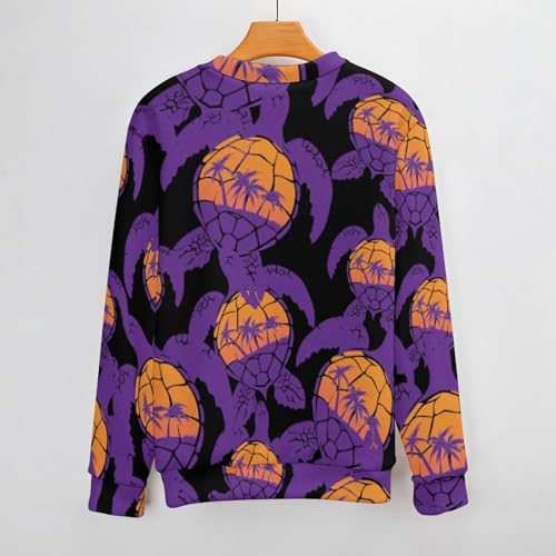 Sea Turtle Palm Trees Sunset Men's Crew Neck Sweater Knit Pullover Women Casual Long Sleeve Crewneck Loose Fit Top3