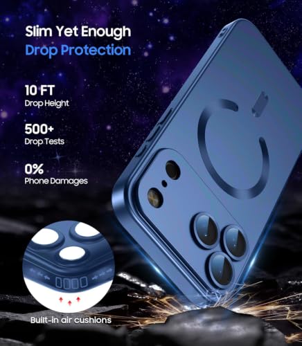 Image of DIZORO Magnetic Case for (iPhone 17 Pro Max) Case [Compatible with MagSafe][Built-in Camera Lens Protector] Slim Soft Silicone Bumper Shockproof Metallic Luster Back Cover Phone Case (Blue)