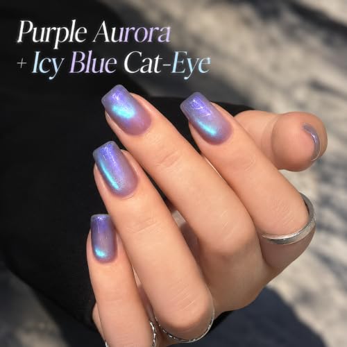 Image of AZUREBEAUTY HEMA-Free 15ML 6 Colors Aurora Cat Eye Gel Polish Set | Galaxy Holographic Nail Gel, Matching Color Bottles with Swatch Card, Soak-Off UV LED Gel for DIY Salon