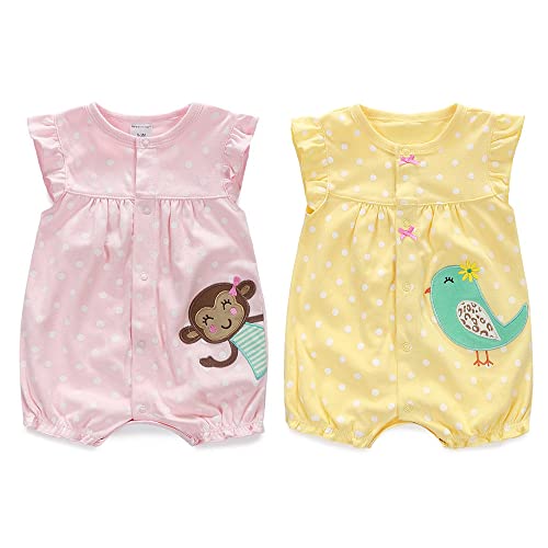 Minizone Monos Bebés 2 Piezas - Verano Niño Pijama de Algodón Mameluco de Manga Corta Pelele Recién Nacido 3-6 Meses