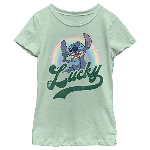 Disney Lilo & Stitch Lucky Rainbow Girl's Heather Crew Tee