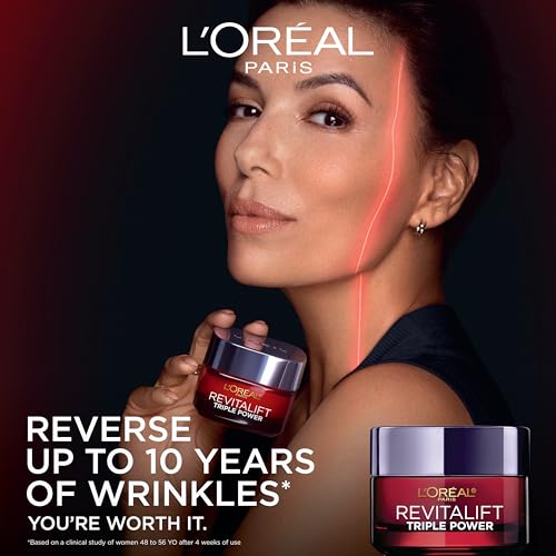 Image of L'Oreal Paris Revitalift Triple Power Anti-Aging Face Moisturizer, Pro Retinol, Hyaluronic Acid & Vitamin C to Reduce Wrinkles, Firm & Brighten Skin, 2.55 Oz