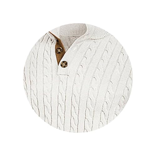 Mens Cable Knit Pullover Sweater Stand Collar Long Sleeve Button Up Casual and Oversized Soft and Thermal for Daily2