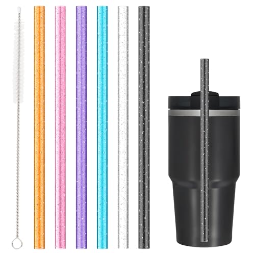Image of Replacement Straw for Stanley 14 oz 20 oz Cup Tumbler, 6 Pack Long Reusable Color Straws with Cleaning Brush, Dishwasher Safe, Plastic Straws for stanley cup accessories