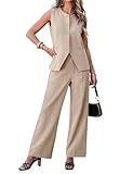 luvamia Two Piece Sets for Women Pant and Vest Set Summer Pants Sets 2 Piece Outfits Going Out Outfits for Women Beige Beige Medium Fits Size 8 / Size 10