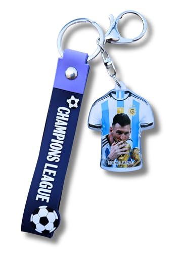 Leo Messi World Cup Keychain – Argentina Champion Edition, Kissing World Cup Soccer, Pendant keychain, soccer gifts for fans, Blue Sky, 5