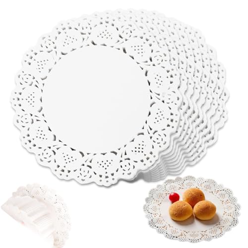 GNALIA Lot De 150 Napperons Papier Dentelle Ronds Blancs 14 Cm, Pour Mariage, Anniversaire,...