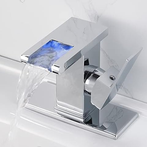 Y-Garhe Waterfall Bathroom Faucet, LED Faucet Waterfall, Single Hole Bathroom Faucet, Waterfall Bathroom Sink Faucet, Bathroom Faucet with LED Light, Chrome LED Faucet Cover