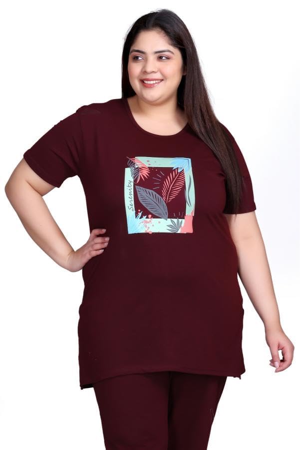 In Love Women's Printed Cotton Plus Size Longline T-Shirt Half Sleeves with Pockets