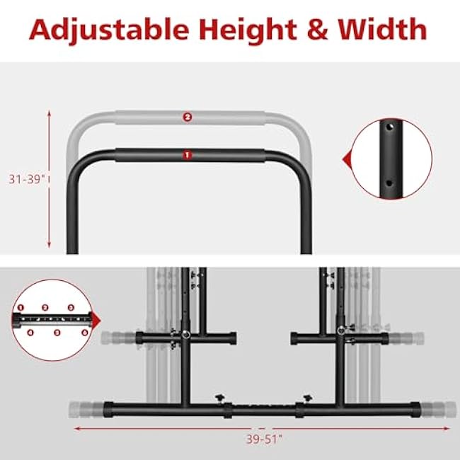 Dip Stand Station, Adjustable Height Dip Station for Strength Training, Heavy Duty Steel Parallel Push Up Stand, Home Gym Fitness Workout Dip bar Station,Tricep Dips, Pull-Ups, Push-Ups