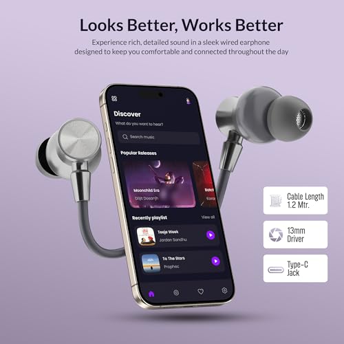Image of AROMA HF1007 Type C Wired Earphone with HD Quality in-Line Mic,12mm Driver Hi-Res Wired