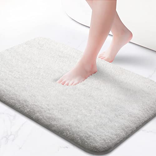 KMAT Bathroom Rugs Bath Mat 16"x24" Luxury Soft Shaggy Absorbent Bathroom Mats Non Slip Plush Bathmat Runner Carpet Bath Mats for Bathroom Floor Tub and Shower(White)