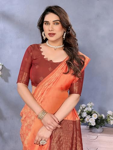 Image of Sidhidata Women's Soft Banarasi Silk Floral Zari Woven Design Saree With Unstitched Blouse Piece