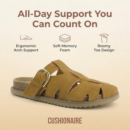 CUSHIONAIRE Benson Fisherman Sandals for Women 2025 โ Suede Slip On Closed Toe Womens Clogs with Memory Foam Cork Footbed and Arch Support, CHESTNUT 7.5W by CUSHIONAIRE - Used condition - Image 4