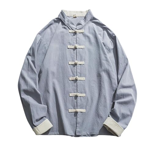 Chemise style chinois à manches longues homme coton lin tendance rétro Tang