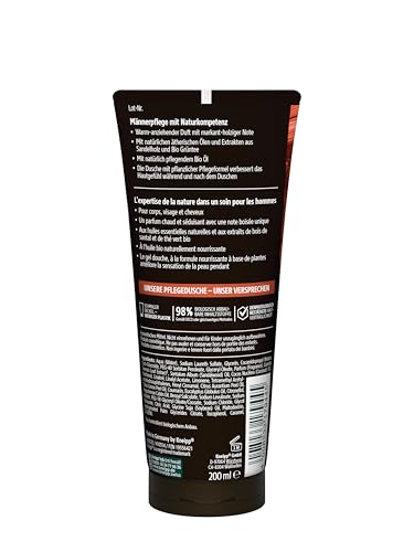 Kneipp MEN 3-in-1 Wild Shower Gel - Sandalwood & Organic Green Tea - For Skin, Hair & Face - Improves Skin Feeling - 200 ml