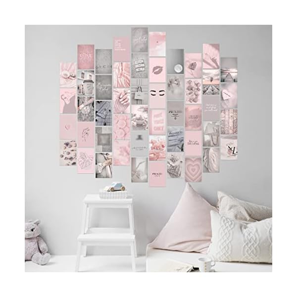 Pink and Grey Room Decor Aesthetic Wall Collage Kit, Pink Grey Room