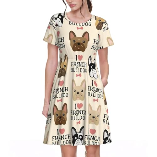 Robe d'été fluide motif bouledogue fin des vêtements serrés