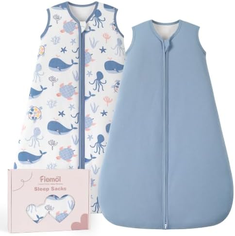 FIEMOL Baby Schlafsack 1,5 2,5 TOG, weicher Baumwoll-Schlafsack | Ganzjahres-Babyschlafsack für Neugeborene und Babys, 2-Wege-Reißverschluss, einfaches Windelwechseln