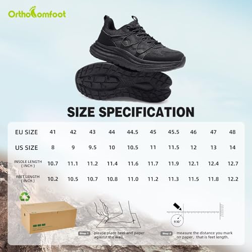 Men's Orthopedic Wide Running Shoes Flat Feet: Comfortable Plantar Fasciitis Orthotic Neuropathy Arch Support Pain Relief Tennis Shoes, Casual Standing Driving Golf Driving Walking Shoes Black Size 13 by OrthoComfoot - Image 8
