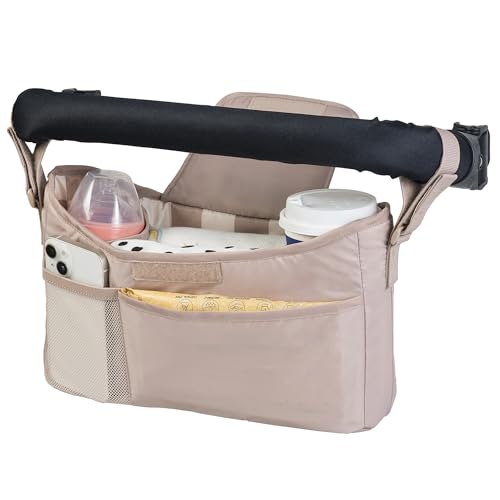 Image of Tiny Twinkle Universal Stroller Organizer with Adjustable Strap | Waterproof Stroller Caddy Fits Baby Jogger, Nuna, Graco, Donna and Bugaboo Strollers (Beige Checkers
