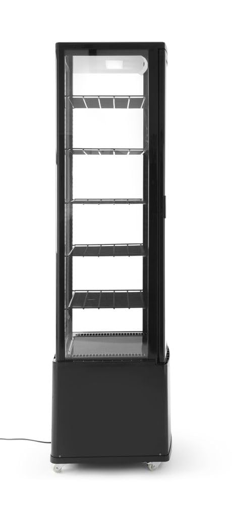HENDI Vitrina expositora refrigerada, descongelación automática, sistema antivaho, 5 estantes regulables, iluminación LED, 270L, 0 a 6°C, 230V, 290W, 556x526x(H) 1913mm, ABS, negro