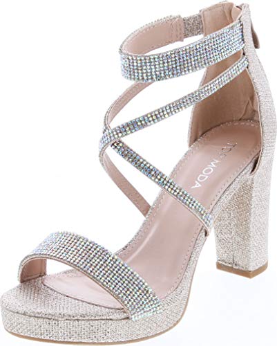 Top Moda Dressy/Formal Sandals High Heel Ankle Strap Open Toe Sandals,Champagne,7.5 #TOP6