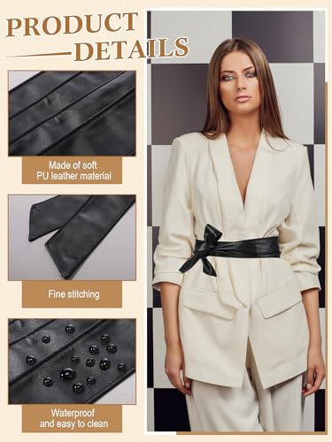 Women Leather Wrap Belt Obi Waist Fashion Tie Belt PU Sash for Dress Coat 1.85 Wide4