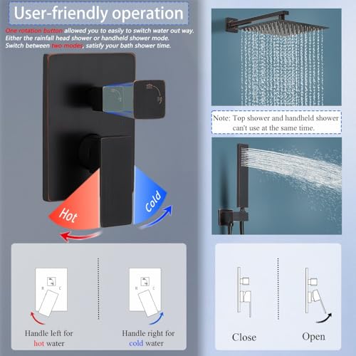 Image of Shower Faucet Set 16 Inch Wall Mount Rain Shower System, All Metal Shower Fixtures - Oil Rubbed Bronze