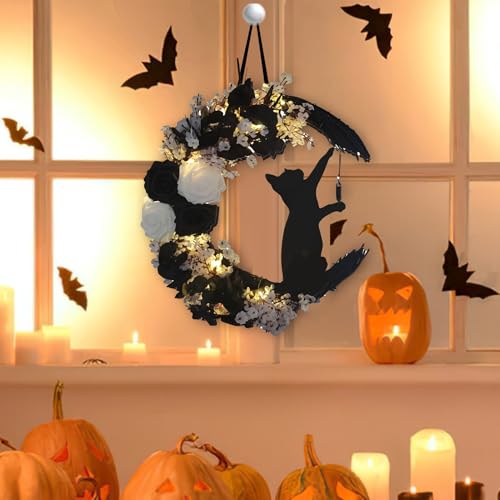 Couronne lumineuse chat pour porte d'Halloween sans installation complexe - 6