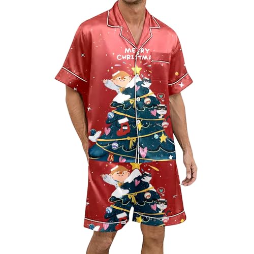 Pyjama court homme boutonné imprimé Noël avec short léger