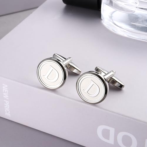 Image of LOYALLOOK Initial Gold Cufflinks for Men Gold Cuff Links Personalized Copper CuffLinks Letter Cufflinks Gift for Groom Husband Father