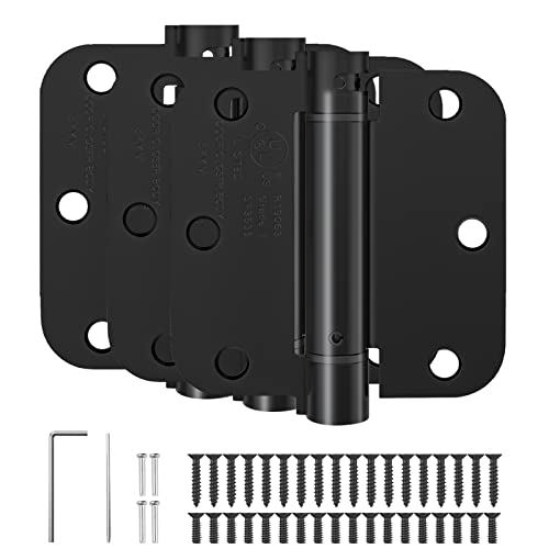 HOSOM Self Closing Door Hinges 3.5 Inch, Spring Loaded Hinges, Adjustable Tension for Interior Door, UL Listed, for Left and Right Hand Door, 5/8'' Radius Corners, Matte Black, 3 Pack by HOSOM - Used condition - US$22.86