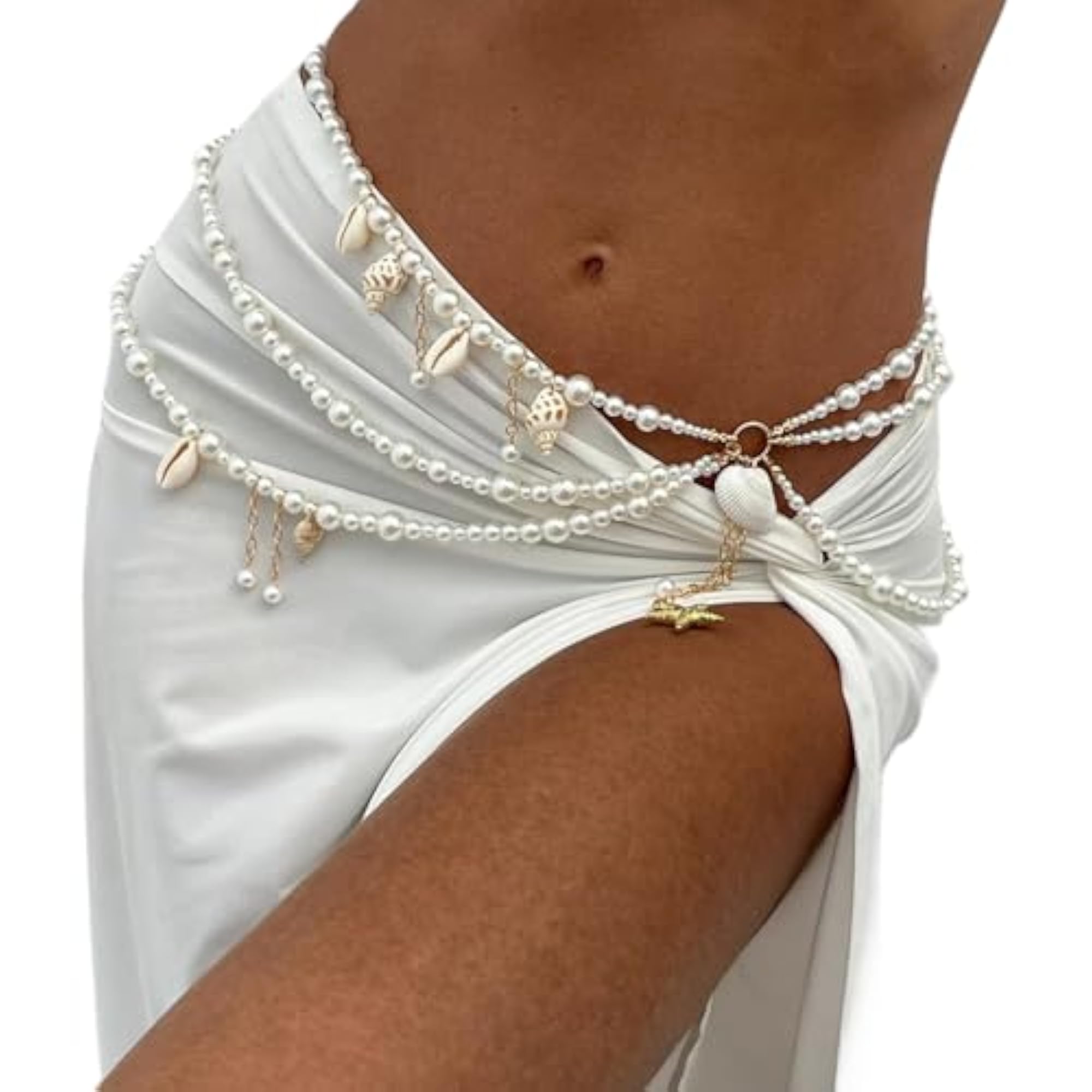 Women's Multi-layered Pearl Shell Conch Pendant Waist Chain, Beach Festival