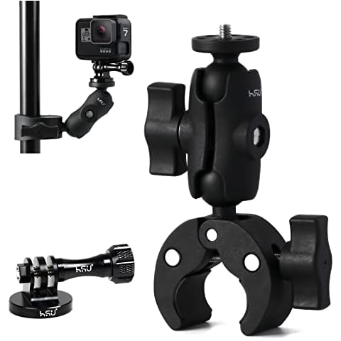 HSU Super Clamp Mount with Aluminum Tripod Mount Adapter, 360° Rotation Motorcycle Bike Handlebar Mount Clip for GoPro and other Action Cameras Cover