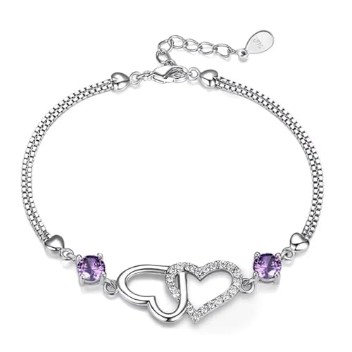 Bracelet perles améthyste argent ajustable pour poignets fins