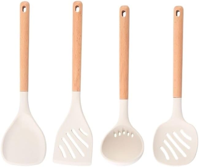 Kitchen Wooden Spatula Soup Spoon Silicone Stir Frying Cooking Kitchenware Set