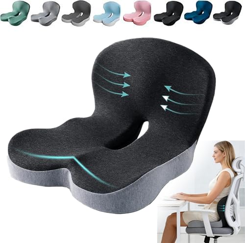 LITALARM Orthopedic Cushion Back and Seat Cushion for Back Pressure Relief Ergonomic Non Slip Memory Foam Seat Skin Sciatica Pad Cushions for Car Truck Desk Gaming Chair (Grey)