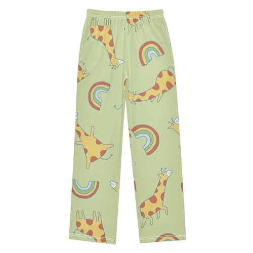 Giraffe Rainbow Boys Pants Boys Athletic Pants Long Pant for Boy with Pockets Wide-Leg Size 6-14Y