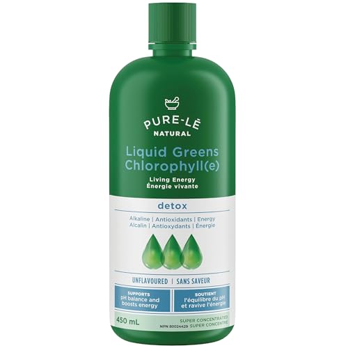 Pure-lē Natural Chlorophyll Liquid Greens | Organic (COR Certified), Gluten-Free, Vegan | Unflavored (450 mL) – Natural Body Deodorant, Alkalizing & Antioxidant Support